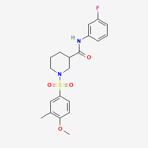 molecular formula C20H23FN2O4S B4213626 N-(3-FLUOROPHENYL)-1-(4-METHOXY-3-METHYLBENZENESULFONYL)PIPERIDINE-3-CARBOXAMIDE 