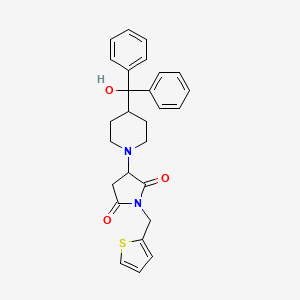 molecular formula C27H28N2O3S B4213674 3-{4-[Hydroxy(diphenyl)methyl]piperidin-1-yl}-1-(thiophen-2-ylmethyl)pyrrolidine-2,5-dione 