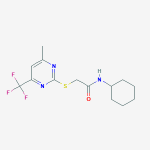 molecular formula C14H18F3N3OS B4213705 N-cyclohexyl-2-{[4-methyl-6-(trifluoromethyl)-2-pyrimidinyl]thio}acetamide 