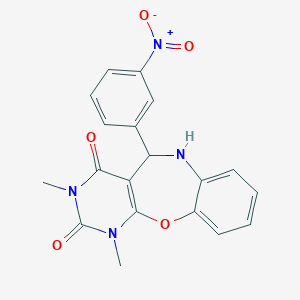 molecular formula C19H16N4O5 B421377 1,3-dimethyl-5-(3-nitrophenyl)-5,6-dihydropyrimido[4,5-b][1,5]benzoxazepine-2,4(1H,3H)-dione CAS No. 381673-54-7