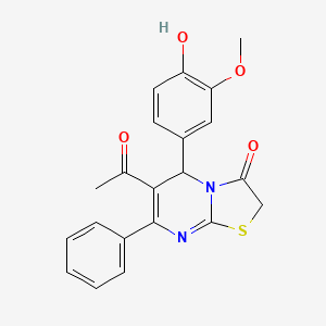 molecular formula C21H18N2O4S B4213810 6-acetyl-5-(4-hydroxy-3-methoxyphenyl)-7-phenyl-5H-[1,3]thiazolo[3,2-a]pyrimidin-3-one 