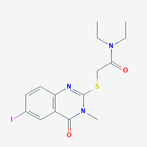 molecular formula C15H18IN3O2S B4213890 N,N-diethyl-2-[(6-iodo-3-methyl-4-oxo-3,4-dihydro-2-quinazolinyl)thio]acetamide 