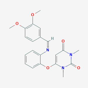 molecular formula C21H21N3O5 B421392 6-[2-[(3,4-Dimethoxyphenyl)methylideneamino]phenoxy]-1,3-dimethylpyrimidine-2,4-dione CAS No. 487018-73-5