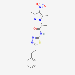 2-(3,5-dimethyl-4-nitropyrazol-1-yl)-N-[5-(2-phenylethyl)-1,3,4-thiadiazol-2-yl]propanamide