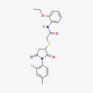 molecular formula C22H24N2O4S B4214390 2-[1-(2,4-dimethylphenyl)-2,5-dioxopyrrolidin-3-yl]sulfanyl-N-(2-ethoxyphenyl)acetamide 