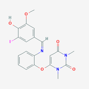 molecular formula C20H18IN3O5 B421443 6-{2-[(4-hydroxy-3-iodo-5-methoxybenzylidene)amino]phenoxy}-1,3-dimethyl-2,4(1H,3H)-pyrimidinedione 
