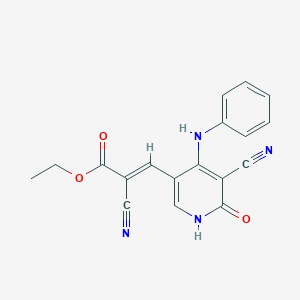 molecular formula C18H14N4O3 B421447 Ethyl 3-(4-anilino-5-cyano-6-oxo-1,6-dihydro-3-pyridinyl)-2-cyanoacrylate CAS No. 352554-00-8