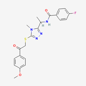 molecular formula C21H21FN4O3S B4214519 4-fluoro-N-[1-[5-[2-(4-methoxyphenyl)-2-oxoethyl]sulfanyl-4-methyl-1,2,4-triazol-3-yl]ethyl]benzamide 