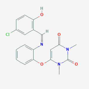 molecular formula C19H16ClN3O4 B421456 6-{2-[(5-chloro-2-hydroxybenzylidene)amino]phenoxy}-1,3-dimethyl-2,4(1H,3H)-pyrimidinedione CAS No. 371223-61-9