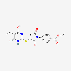 molecular formula C19H19N3O6S B4214652 Ethyl 4-{3-[(5-ethyl-4,6-dihydroxypyrimidin-2-yl)sulfanyl]-2,5-dioxopyrrolidin-1-yl}benzoate 