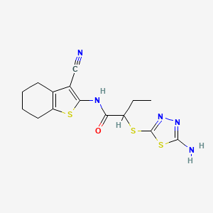 molecular formula C15H17N5OS3 B4214658 2-[(5-amino-1,3,4-thiadiazol-2-yl)sulfanyl]-N-(3-cyano-4,5,6,7-tetrahydro-1-benzothiophen-2-yl)butanamide 