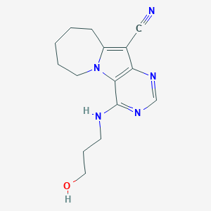 molecular formula C15H19N5O B421468 4-[(3-hydroxypropyl)amino]-7,8,9,10-tetrahydro-6H-pyrimido[4',5':4,5]pyrrolo[1,2-a]azepine-11-carbonitrile 