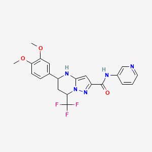 molecular formula C21H20F3N5O3 B4214691 5-(3,4-dimethoxyphenyl)-N-3-pyridinyl-7-(trifluoromethyl)-4,5,6,7-tetrahydropyrazolo[1,5-a]pyrimidine-2-carboxamide 