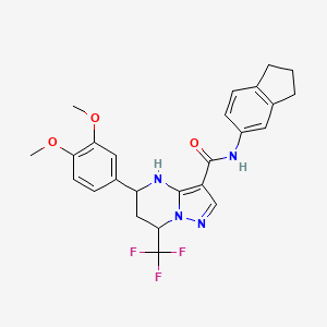 molecular formula C25H25F3N4O3 B4214765 N-(2,3-dihydro-1H-inden-5-yl)-5-(3,4-dimethoxyphenyl)-7-(trifluoromethyl)-4,5,6,7-tetrahydropyrazolo[1,5-a]pyrimidine-3-carboxamide 