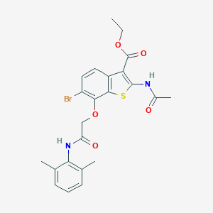 molecular formula C23H23BrN2O5S B421478 Ethyl 2-(acetylamino)-6-bromo-7-[2-(2,6-dimethylanilino)-2-oxoethoxy]-1-benzothiophene-3-carboxylate 