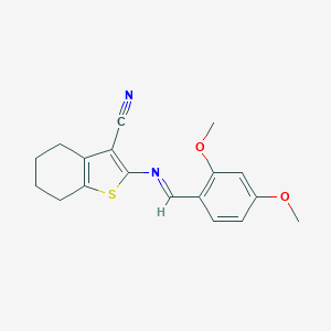 molecular formula C18H18N2O2S B421479 2-{[(E)-(2,4-dimethoxyphenyl)methylidene]amino}-4,5,6,7-tetrahydro-1-benzothiophene-3-carbonitrile CAS No. 356586-75-9