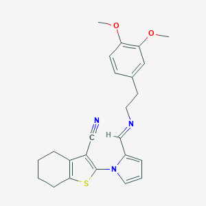 molecular formula C24H25N3O2S B421485 2-{2-[(Z)-{[2-(3,4-dimethoxyphenyl)ethyl]imino}methyl]-1H-pyrrol-1-yl}-4,5,6,7-tetrahydro-1-benzothiophene-3-carbonitrile CAS No. 333774-47-3