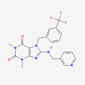 molecular formula C21H19F3N6O2 B4215028 1,3-DIMETHYL-8-{[(PYRIDIN-3-YL)METHYL]AMINO}-7-{[3-(TRIFLUOROMETHYL)PHENYL]METHYL}-2,3,6,7-TETRAHYDRO-1H-PURINE-2,6-DIONE 