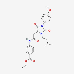 Ethyl 4-{2-[1-(4-methoxyphenyl)-3-(3-methylbutyl)-2,5-dioxoimidazolidin-4-YL]acetamido}benzoate