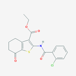 molecular formula C18H16ClNO4S B421517 Ethyl 2-{[(2-chlorophenyl)carbonyl]amino}-7-oxo-4,5,6,7-tetrahydro-1-benzothiophene-3-carboxylate CAS No. 331760-66-8