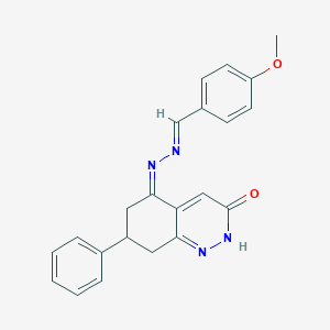 (5Z)-5-[(E)-(4-methoxyphenyl)methylidenehydrazinylidene]-7-phenyl-2,6,7,8-tetrahydrocinnolin-3-one