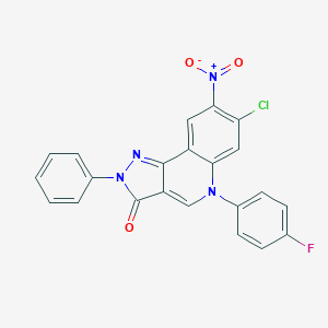 molecular formula C22H12ClFN4O3 B421523 7-chloro-5-(4-fluorophenyl)-8-nitro-2-phenyl-2,5-dihydro-3H-pyrazolo[4,3-c]quinolin-3-one 