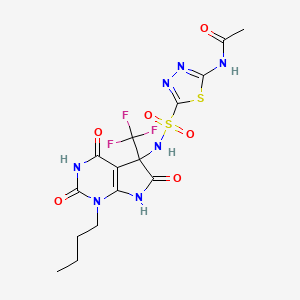 N-(5-{[1-BUTYL-2,4,6-TRIOXO-5-(TRIFLUOROMETHYL)-1H,2H,3H,4H,5H,6H,7H-PYRROLO[2,3-D]PYRIMIDIN-5-YL]SULFAMOYL}-1,3,4-THIADIAZOL-2-YL)ACETAMIDE