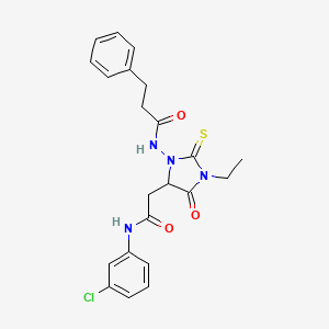 molecular formula C22H23ClN4O3S B4215260 N-(5-{2-[(3-chlorophenyl)amino]-2-oxoethyl}-3-ethyl-4-oxo-2-thioxoimidazolidin-1-yl)-3-phenylpropanamide 