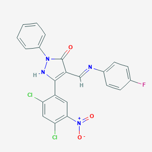 molecular formula C22H13Cl2FN4O3 B421531 5-{2,4-dichloro-5-nitrophenyl}-4-[(4-fluoroanilino)methylene]-2-phenyl-2,4-dihydro-3H-pyrazol-3-one 