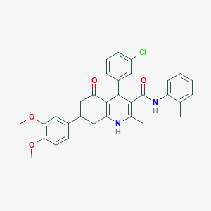 molecular formula C32H31ClN2O4 B4215383 4-(3-chlorophenyl)-7-(3,4-dimethoxyphenyl)-2-methyl-N-(2-methylphenyl)-5-oxo-1,4,5,6,7,8-hexahydroquinoline-3-carboxamide 