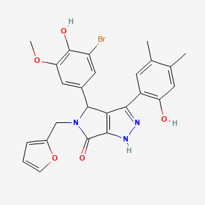 molecular formula C25H22BrN3O5 B4215473 4-(3-bromo-4-hydroxy-5-methoxyphenyl)-5-(2-furylmethyl)-3-(2-hydroxy-4,5-dimethylphenyl)-4,5-dihydropyrrolo[3,4-c]pyrazol-6(1H)-one 