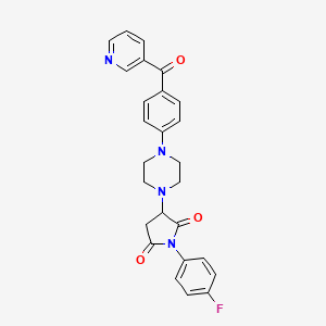 molecular formula C26H23FN4O3 B4215529 1-(4-Fluorophenyl)-3-{4-[4-(pyridin-3-ylcarbonyl)phenyl]piperazin-1-yl}pyrrolidine-2,5-dione 