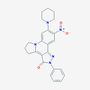 molecular formula C24H23N5O3 B421559 10-nitro-2-phenyl-9-(1-piperidinyl)-2,4,5,6-tetrahydro-3H-pyrazolo[4,3-c]pyrrolo[1,2-a]quinolin-3-one 