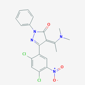 molecular formula C19H16Cl2N4O3 B421563 (4Z)-5-(2,4-dichloro-5-nitrophenyl)-4-[1-(dimethylamino)ethylidene]-2-phenyl-2,4-dihydro-3H-pyrazol-3-one 