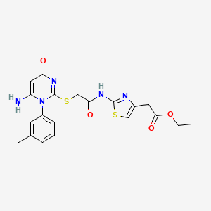 ETHYL 2-{2-[(2-{[6-AMINO-1-(3-METHYLPHENYL)-4-OXO-1,4-DIHYDRO-2-PYRIMIDINYL]SULFANYL}ACETYL)AMINO]-1,3-THIAZOL-4-YL}ACETATE