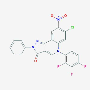molecular formula C22H10ClF3N4O3 B421572 7-chloro-8-nitro-2-phenyl-5-(2,3,4-trifluorophenyl)-2,5-dihydro-3H-pyrazolo[4,3-c]quinolin-3-one 