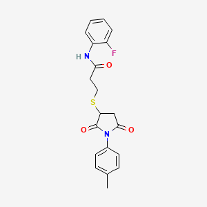 molecular formula C20H19FN2O3S B4215735 N-(2-fluorophenyl)-3-[1-(4-methylphenyl)-2,5-dioxopyrrolidin-3-yl]sulfanylpropanamide 