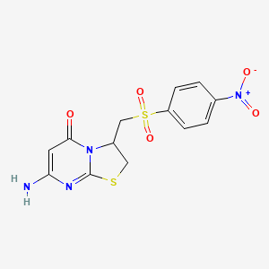 molecular formula C13H12N4O5S2 B4215767 7-amino-3-{[(4-nitrophenyl)sulfonyl]methyl}-2,3-dihydro-5H-[1,3]thiazolo[3,2-a]pyrimidin-5-one 