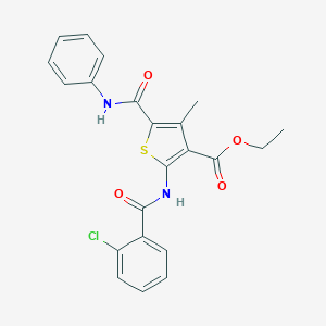 molecular formula C22H19ClN2O4S B421577 Ethyl 2-{[(2-chlorophenyl)carbonyl]amino}-4-methyl-5-(phenylcarbamoyl)thiophene-3-carboxylate CAS No. 296244-50-3