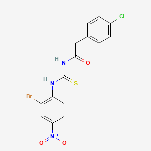 molecular formula C15H11BrClN3O3S B4215815 N-{[(2-bromo-4-nitrophenyl)amino]carbonothioyl}-2-(4-chlorophenyl)acetamide 