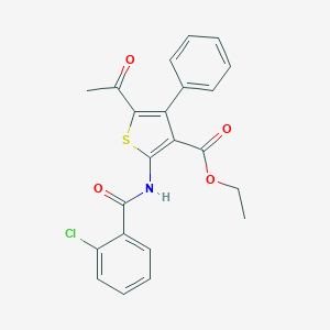 molecular formula C22H18ClNO4S B421587 Ethyl 5-acetyl-2-{[(2-chlorophenyl)carbonyl]amino}-4-phenylthiophene-3-carboxylate CAS No. 333774-40-6