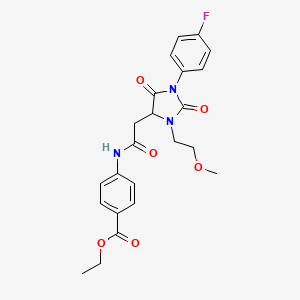 molecular formula C23H24FN3O6 B4215923 ethyl 4-({[1-(4-fluorophenyl)-3-(2-methoxyethyl)-2,5-dioxo-4-imidazolidinyl]acetyl}amino)benzoate 