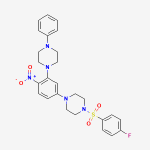 molecular formula C26H28FN5O4S B4215931 1-[(4-fluorophenyl)sulfonyl]-4-[4-nitro-3-(4-phenyl-1-piperazinyl)phenyl]piperazine 