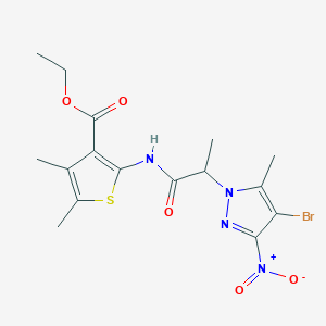 molecular formula C16H19BrN4O5S B4215940 ethyl 2-{[2-(4-bromo-5-methyl-3-nitro-1H-pyrazol-1-yl)propanoyl]amino}-4,5-dimethyl-3-thiophenecarboxylate 