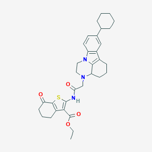 molecular formula C33H39N3O4S B421612 ethyl 2-{[(8-cyclohexyl-1,2,3a,4,5,6-hexahydro-3H-pyrazino[3,2,1-jk]carbazol-3-yl)acetyl]amino}-7-oxo-4,5,6,7-tetrahydro-1-benzothiophene-3-carboxylate 