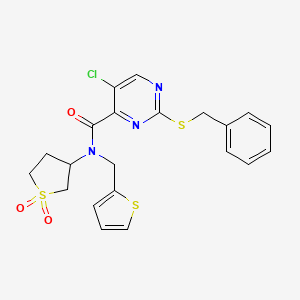 molecular formula C21H20ClN3O3S3 B4216183 2-(benzylsulfanyl)-5-chloro-N-(1,1-dioxidotetrahydrothiophen-3-yl)-N-(thiophen-2-ylmethyl)pyrimidine-4-carboxamide 