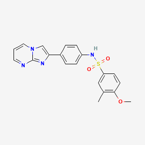 molecular formula C20H18N4O3S B4216227 N-(4-imidazo[1,2-a]pyrimidin-2-ylphenyl)-4-methoxy-3-methylbenzenesulfonamide 