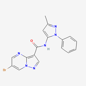 molecular formula C17H13BrN6O B4216260 6-bromo-N-(3-methyl-1-phenyl-1H-pyrazol-5-yl)pyrazolo[1,5-a]pyrimidine-3-carboxamide 