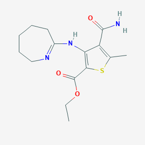 molecular formula C15H21N3O3S B421630 Ethyl 4-(aminocarbonyl)-3-(2-azepanylideneamino)-5-methyl-2-thiophenecarboxylate CAS No. 352555-30-7