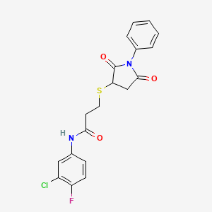 molecular formula C19H16ClFN2O3S B4216320 N-(3-chloro-4-fluorophenyl)-3-(2,5-dioxo-1-phenylpyrrolidin-3-yl)sulfanylpropanamide 